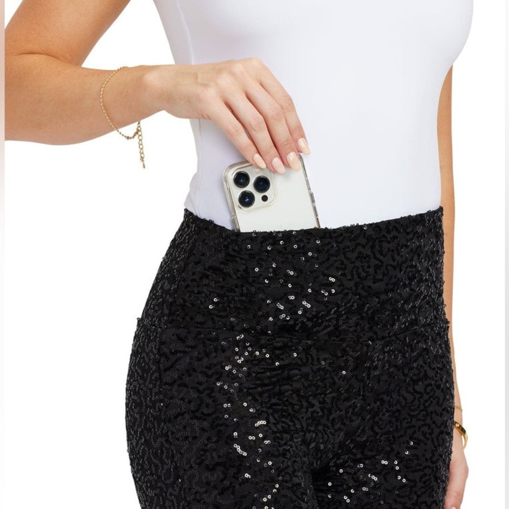 TIPSY ELVES Black Sequin High Waisted Leggings Women’s Size XL - Picture 2 of 8